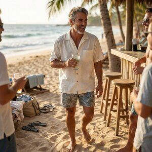 Tommy Bahamas Palm Print Silk Camp Shirt 1XB